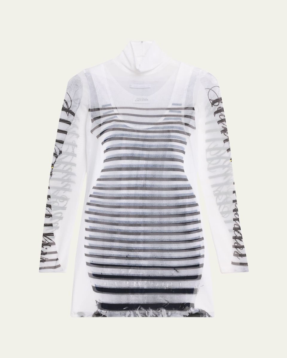 Mariniere Printed Mesh Mini Dress