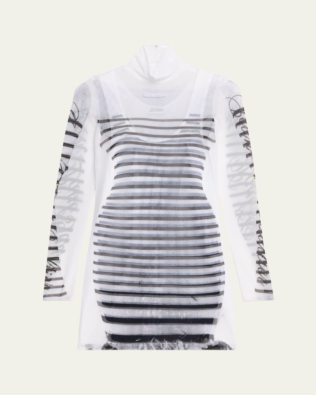 Mariniere Printed Mesh Mini Dress