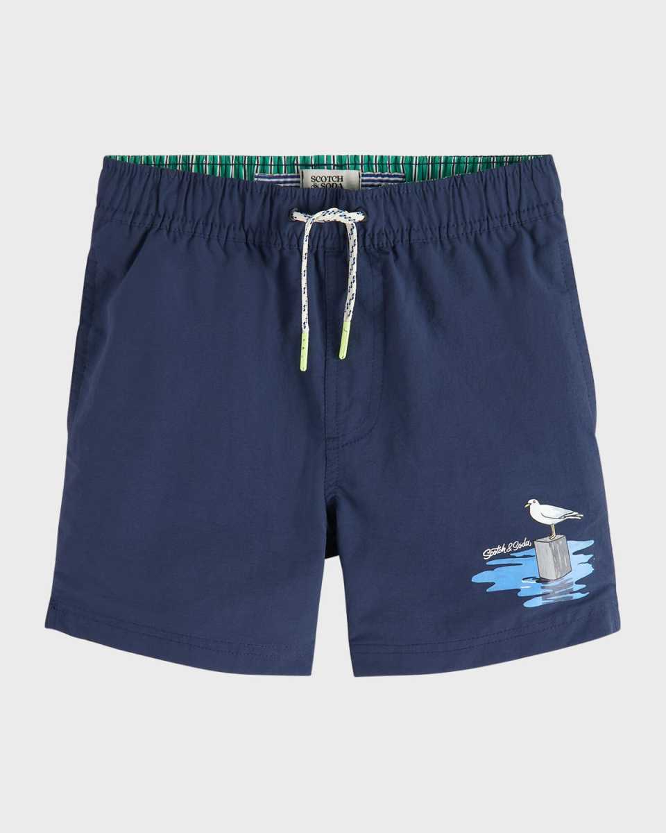 Boy's Short Artwork Swim Trunks, Size 4-12
