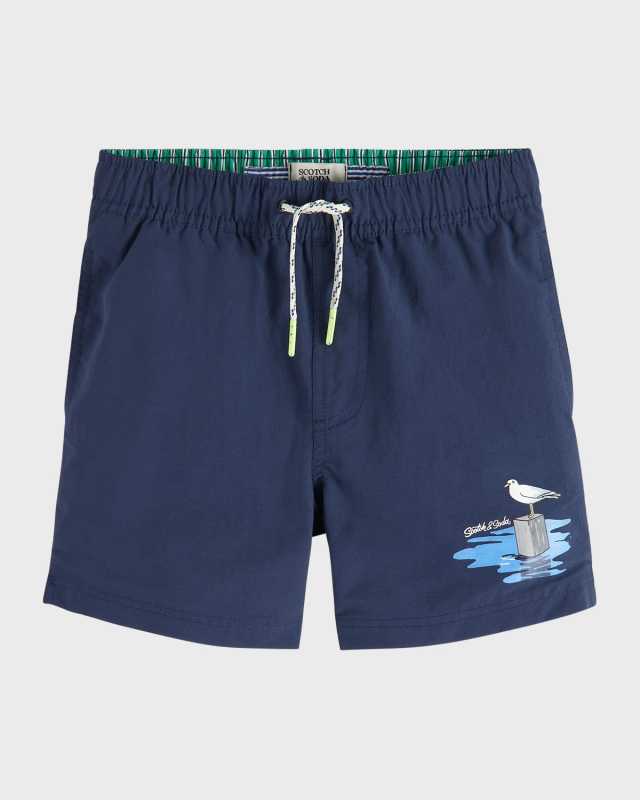 Boy's Short Artwork Swim Trunks, Size 4-12