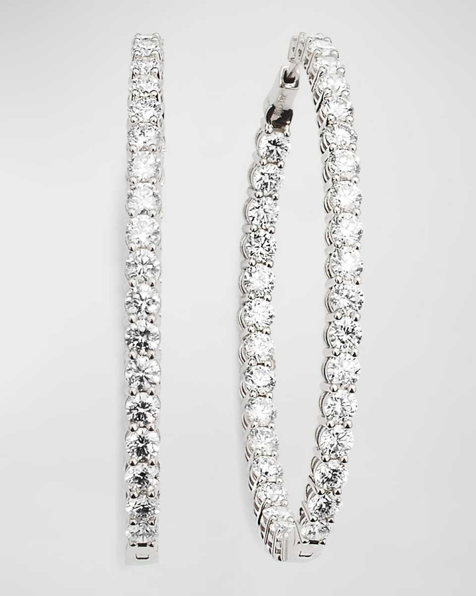 18K White Gold Oval 2" Diamond Hoop Earrings, 10.20tcw, 2"L