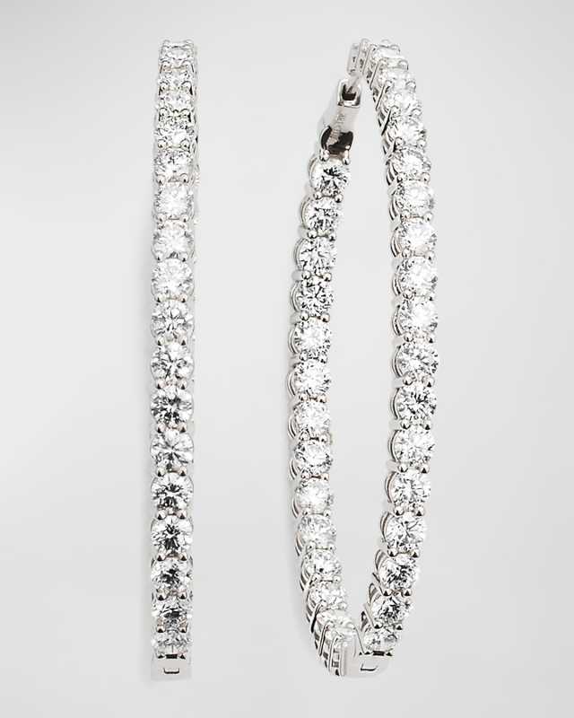 18K White Gold Oval 2" Diamond Hoop Earrings, 10.20tcw, 2"L