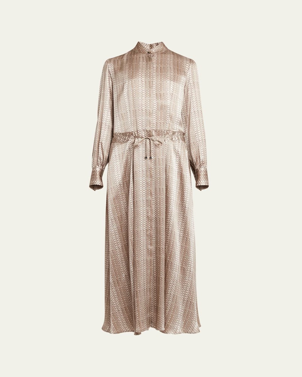 Printed Drawstring Silk Maxi Dress