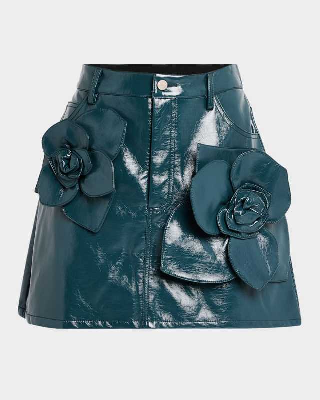 Lucia Floral Vegan Leather Mini Skirt