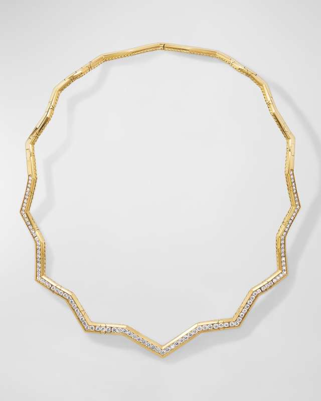 Zig Zag Stax Necklace with Diamonds in 18K Gold, 5mm
