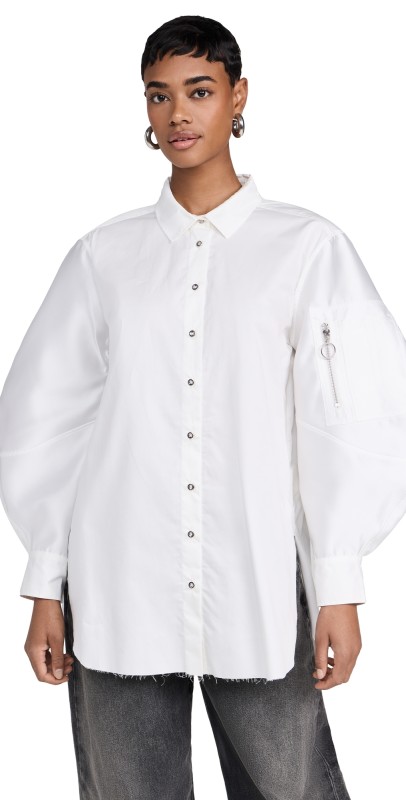 Marques Almeida Loose Fit Shirt with Bomber Sleeves White