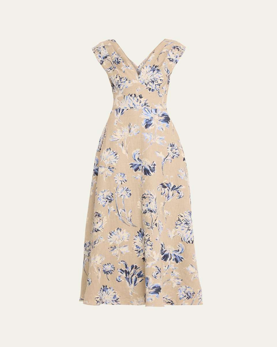 V-Neck Floral-Print Sleeveless Empire-Waist Maxi Dress