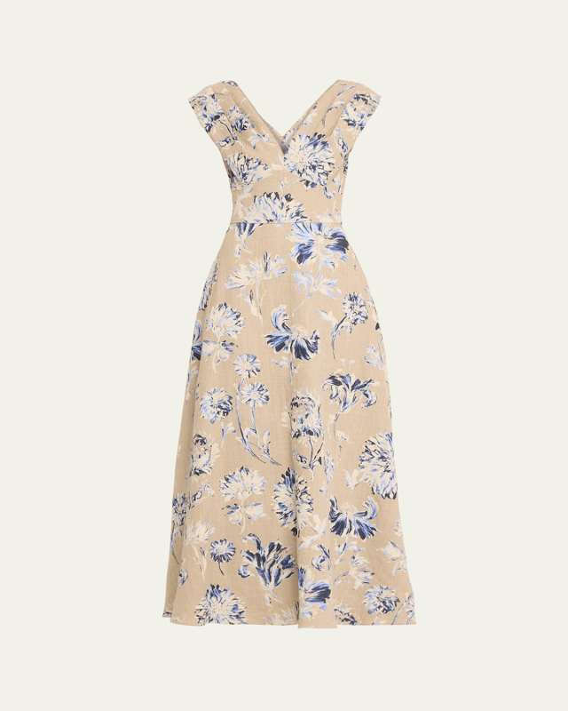 V-Neck Floral-Print Sleeveless Empire-Waist Maxi Dress