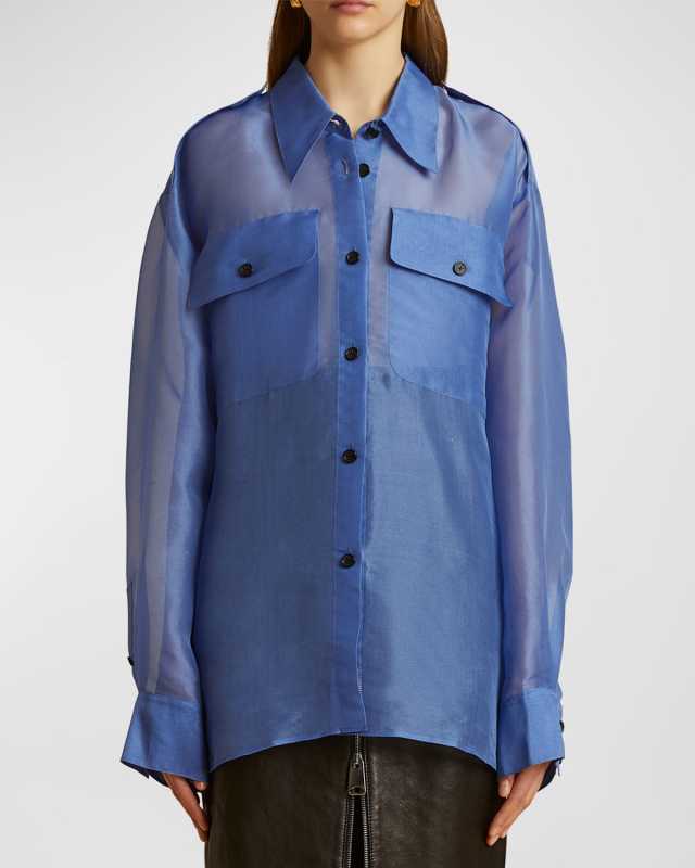 Missa Sheer Silk Collared Top