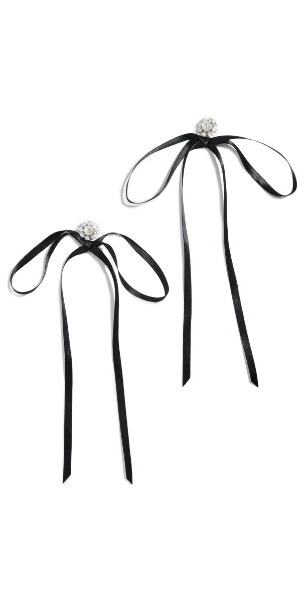 Simone Rocha Double Ended Daisy Bow Earrings Crystal/Black