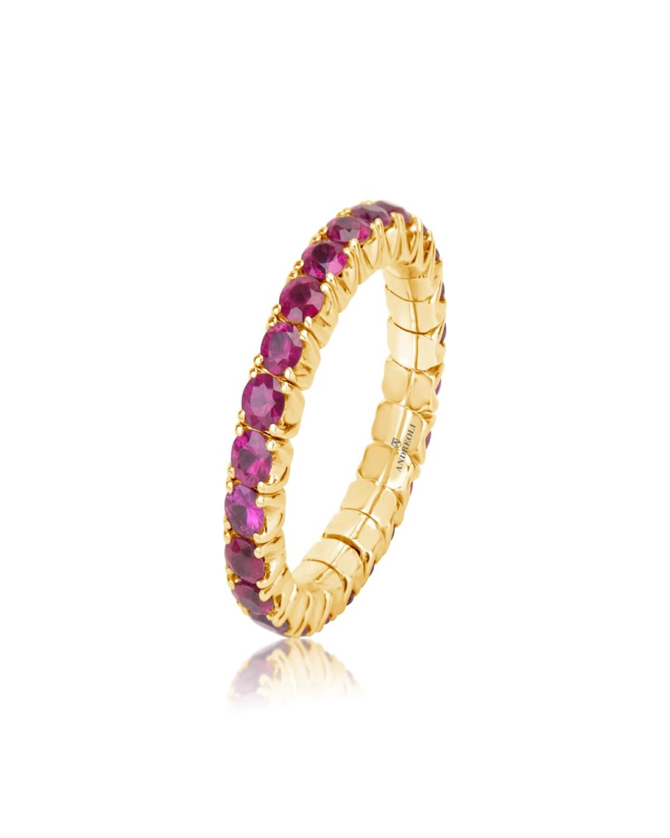 18K Yellow Gold Ruby Stretch Eternity Band, Size 7