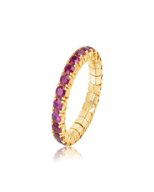 18K Yellow Gold Ruby Stretch Eternity Band, Size 7