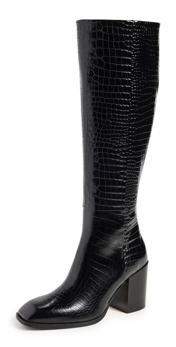AEYDE Teresa Croc Print Boots Black