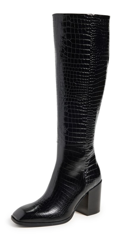 AEYDE Teresa Croc Print Boots Black