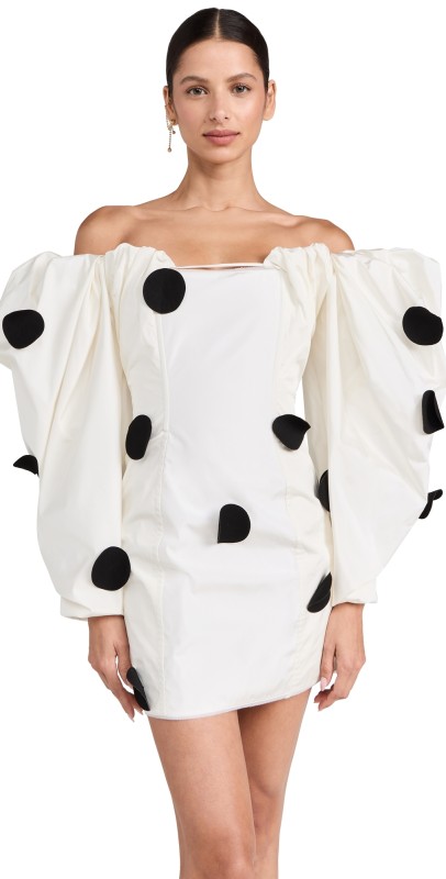 Jacquemus La Robe Taffetas Mini Dress Off-White & Black Dots