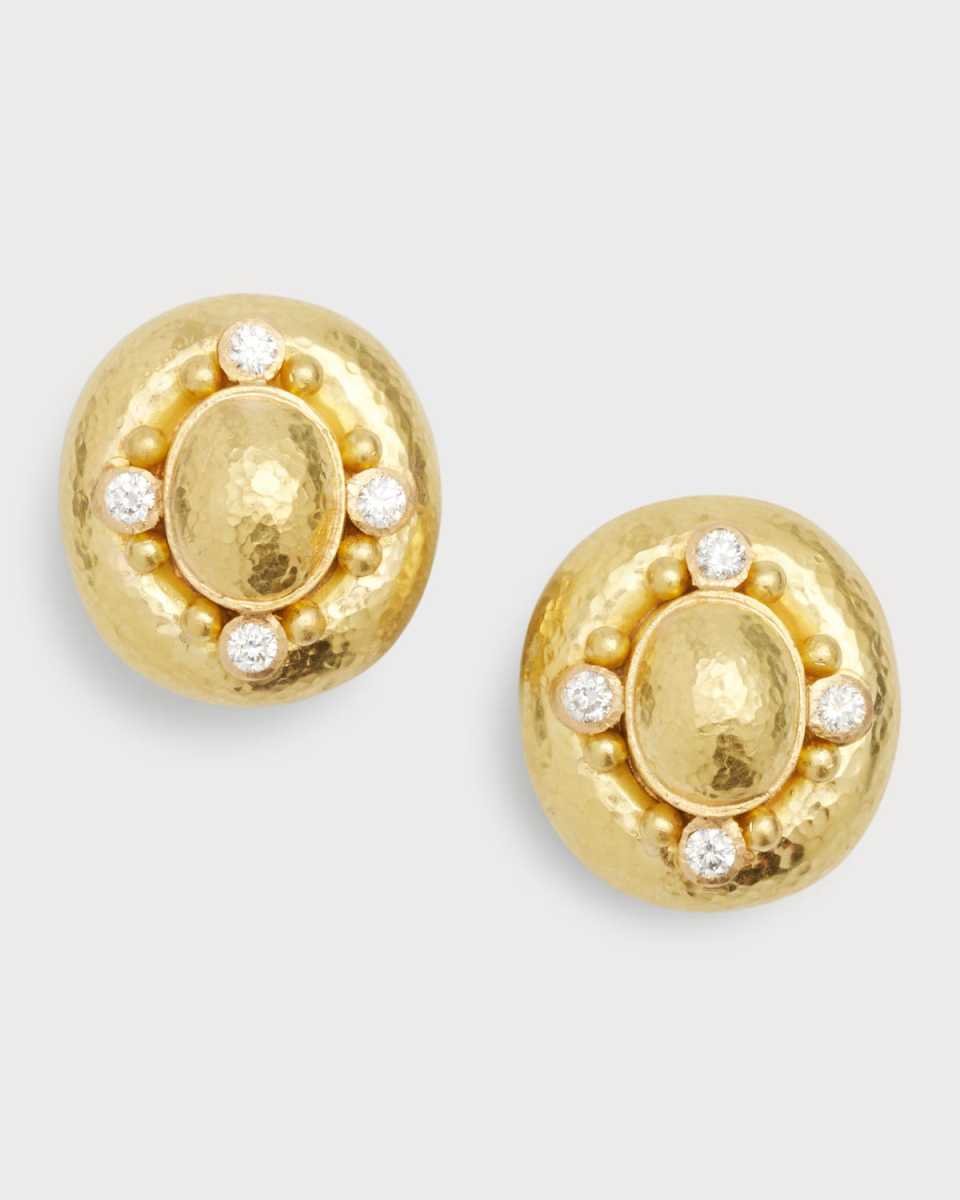 19K Vertical Oval Dome Earrings with 2.5mm Diamonds