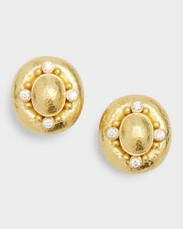 19K Vertical Oval Dome Earrings with 2.5mm Diamonds