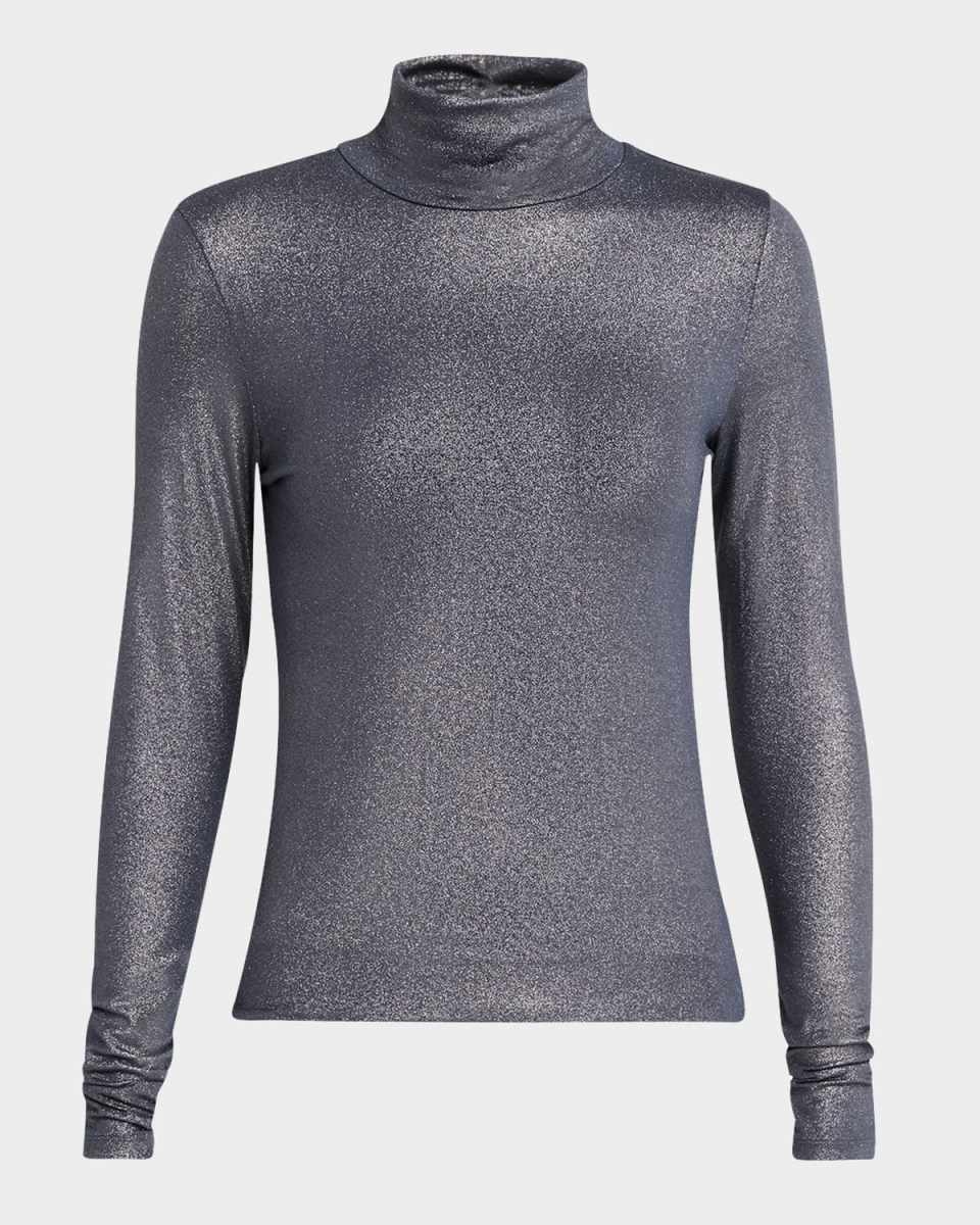 Metallic Long-Sleeve Turtleneck Top