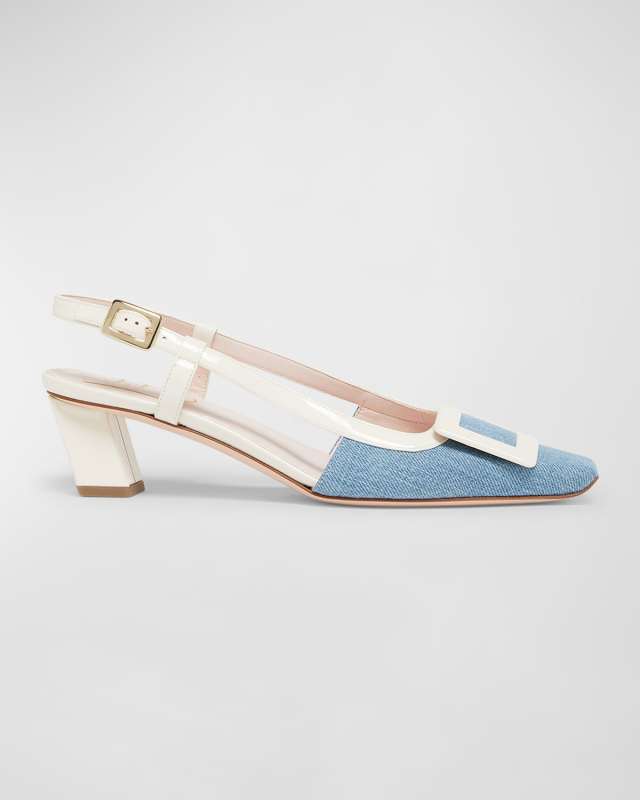 Slingback Buckle Denim Pumps