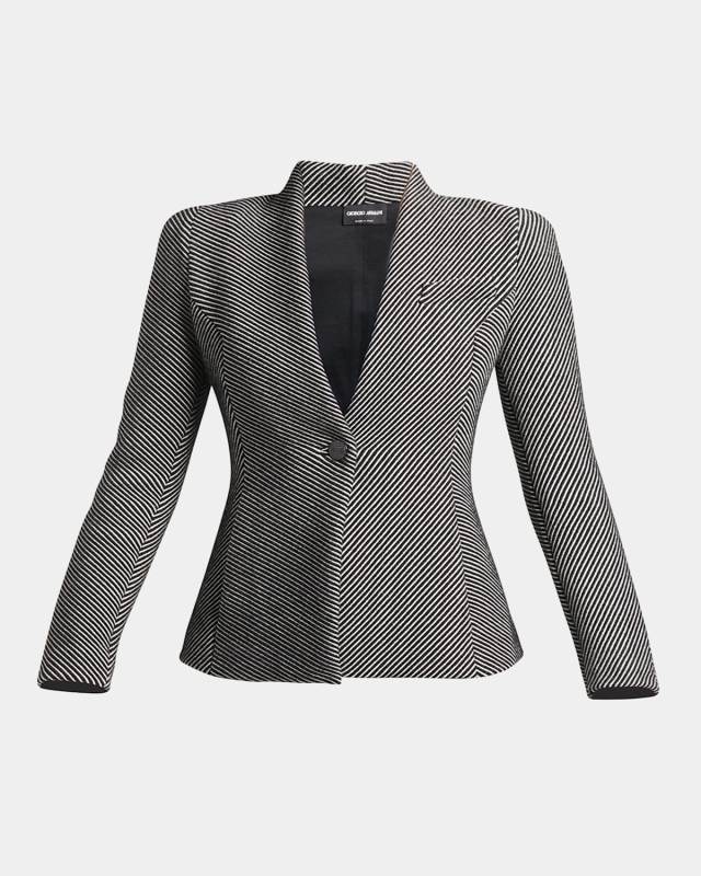 Diagonal Stripe Single-Breasted Jersey Jacket