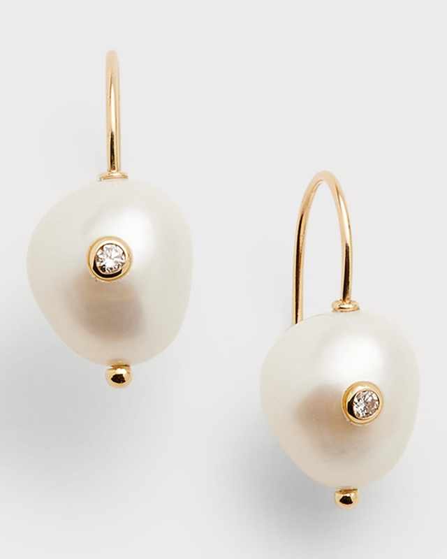 Oval Pearl Diamond Short Hook Earrings