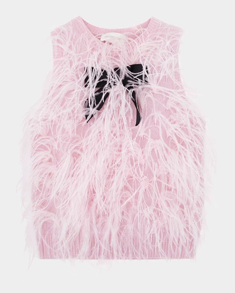 Sleeveless Ostrich Feather Top