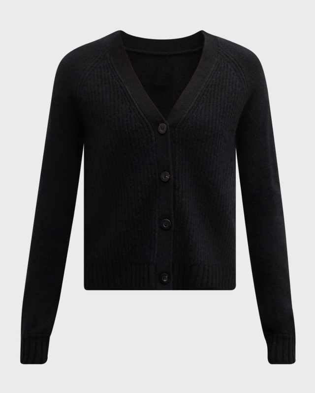 Cashmere Ribbed Boyfriend V Cardigan