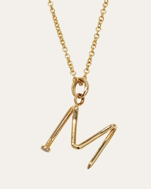14K Gold Small Nail Initial Necklace