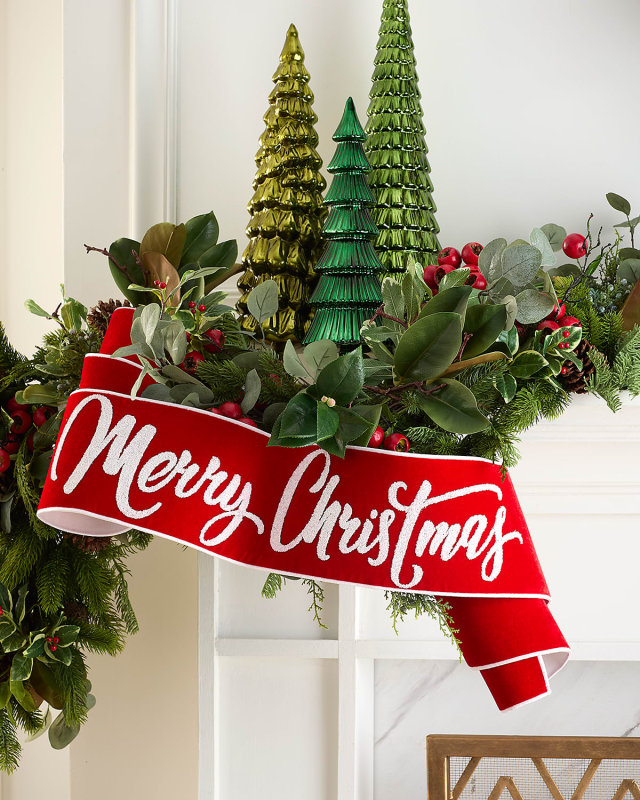 Velvet Glitter Merry Christmas Ribbon, 6" x 70"