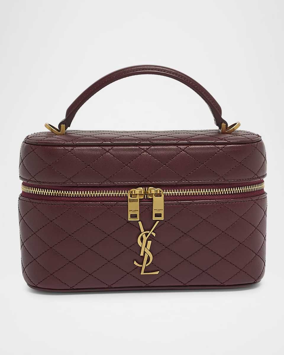 Gabby Mini Vanity Case in Quilted Leather with Gold Hardware