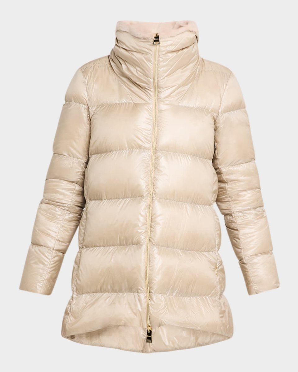 A-Shape Ultralight Down Jacket with New Lady Faux-Fur