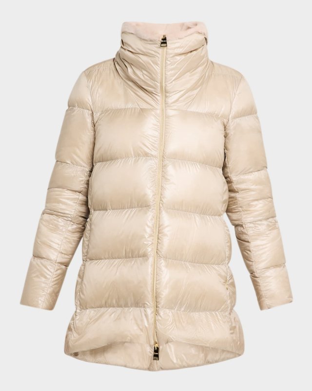 A-Shape Ultralight Down Jacket with New Lady Faux-Fur