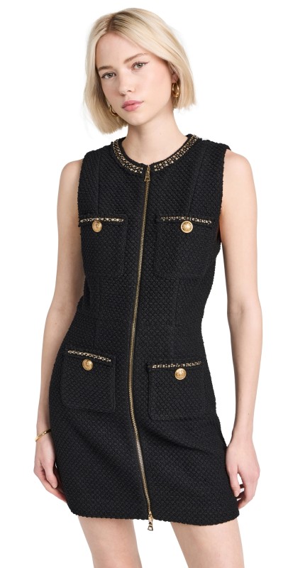 alice + olivia Lachlan Zip Front Pocket Mini Dress Black
