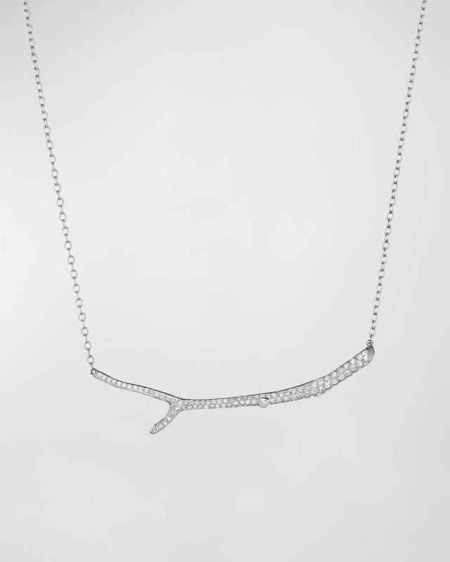 18K White Gold Long Diamond Twig Necklace