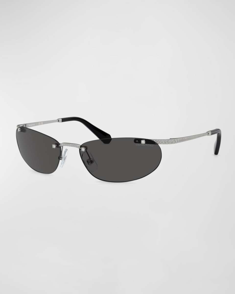 Crystal Embellished Metal Oval Sunglasses