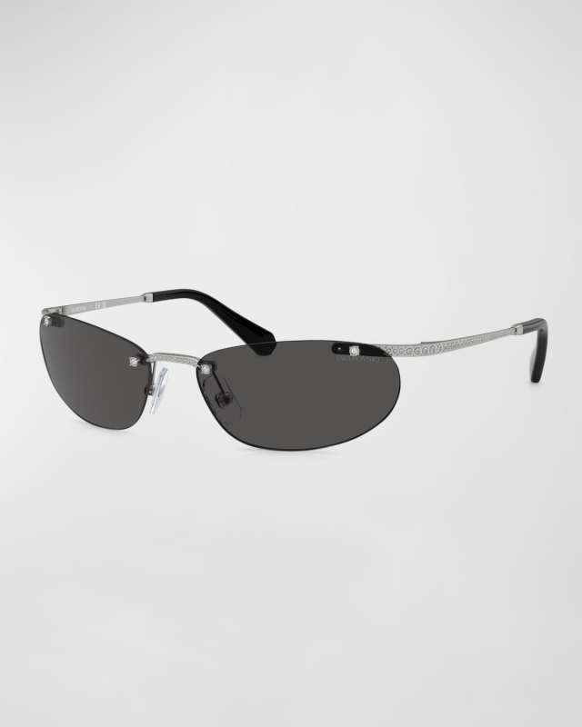 Crystal Embellished Metal Oval Sunglasses