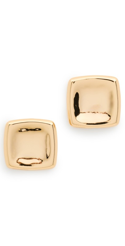 By Adina Eden Solid Large Indented Square Stud Earrings Gold