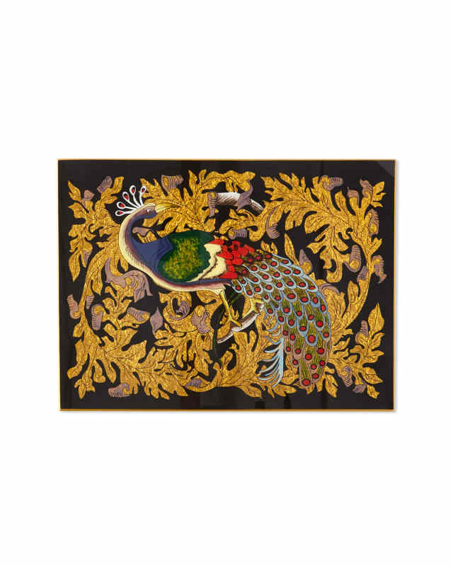 Golden Leaf Peacock Glass Placemat