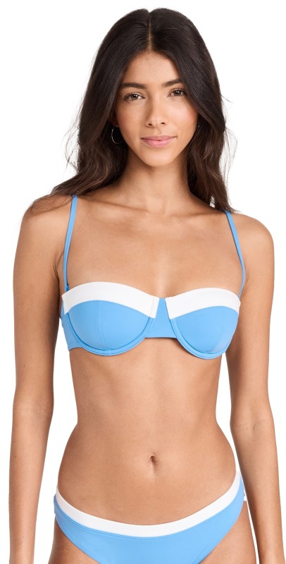 STAUD Jo Balconette Top Azure/White