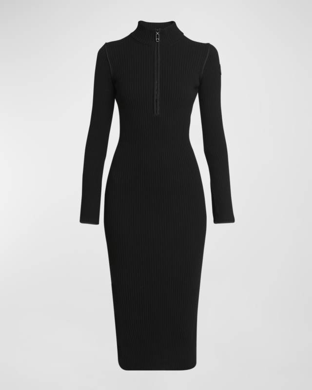 Ribbed Knit Long-Sleeve Sweater Dress