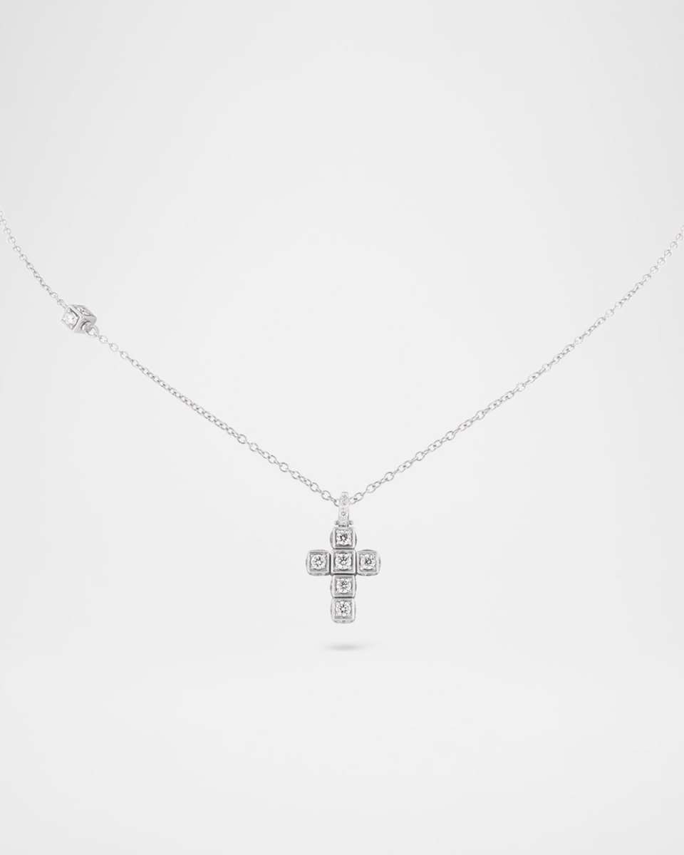 18K White Gold Faro Cross Pendant Necklace with Diamonds