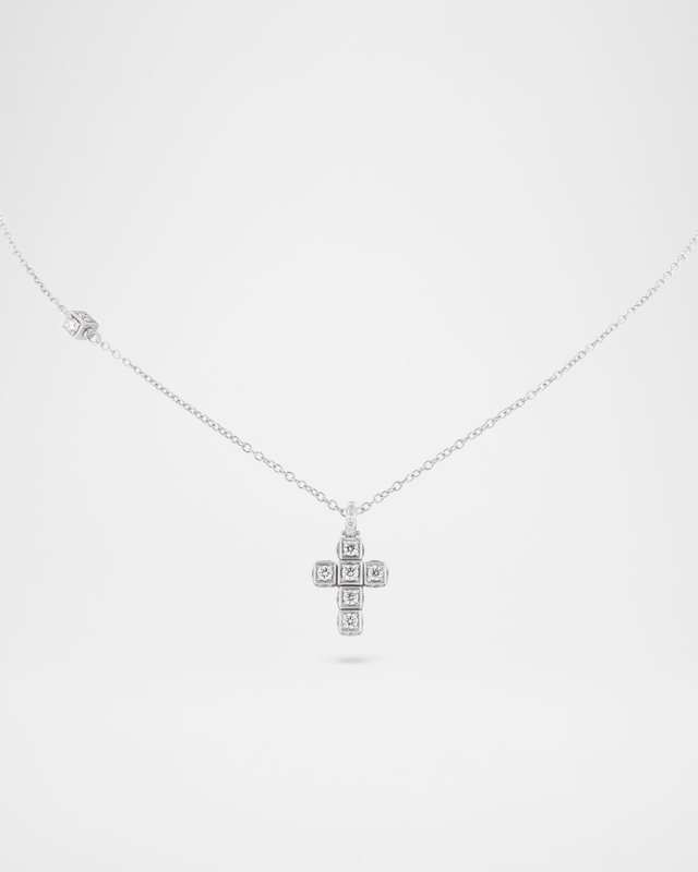 18K White Gold Faro Cross Pendant Necklace with Diamonds