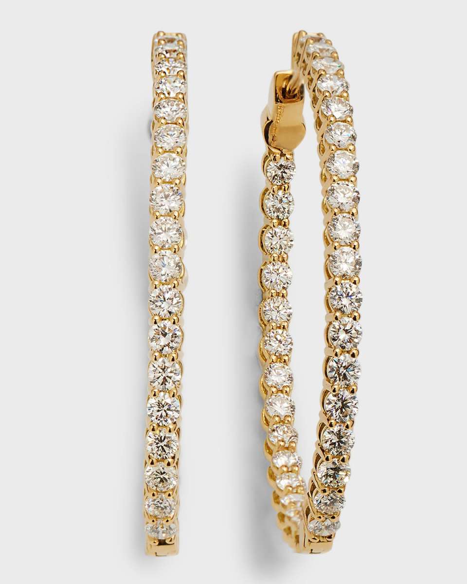 18K Yellow Gold Round Diamond GH/SI Medium Oval Hoop Earrings, 3.36tcw, 1.25"L
