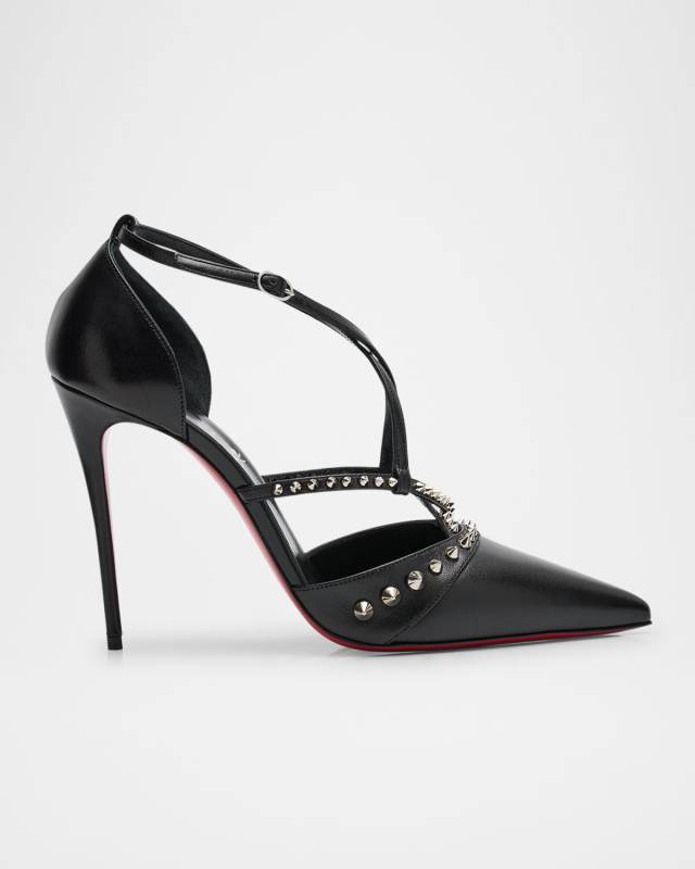 Tatooshka Spikes Red Sole Ankle-Strap Pumps