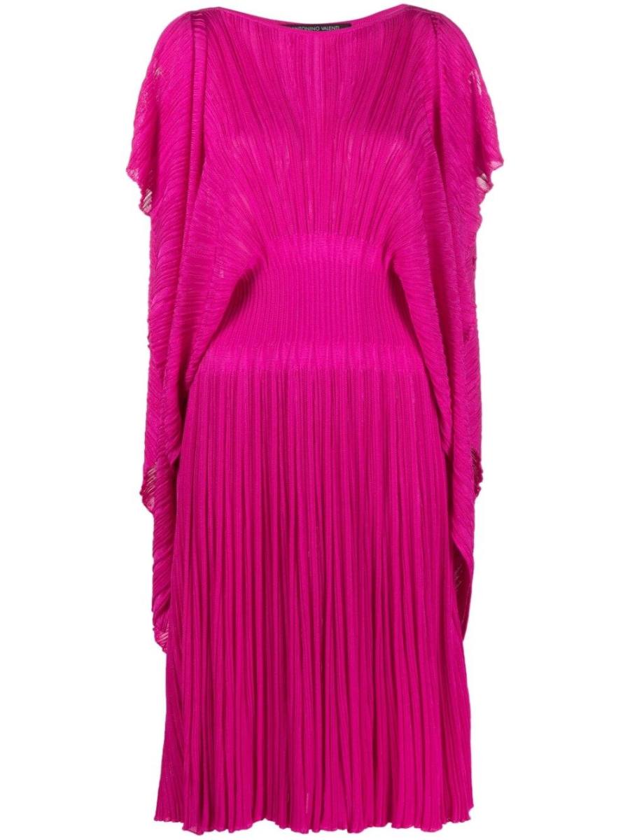 fully pleated slit-sleeve dress