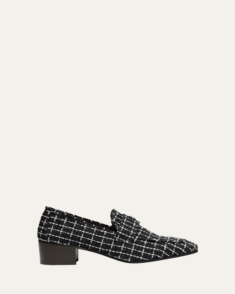 Tweed Medallion Heeled Loafers