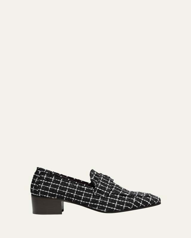 Tweed Medallion Heeled Loafers
