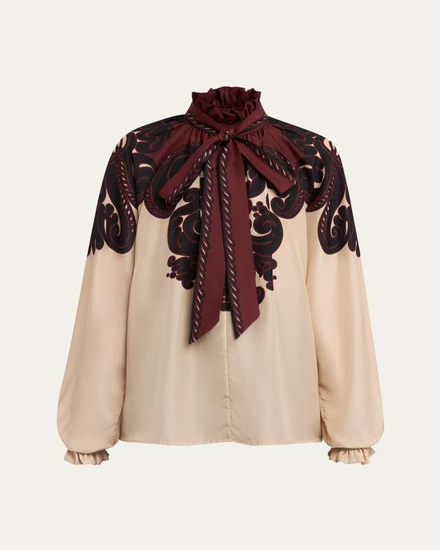 Cerere Placee Printed Blouse with Neck Sash