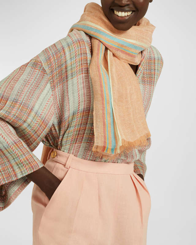 Striped Linen-Silk Stole
