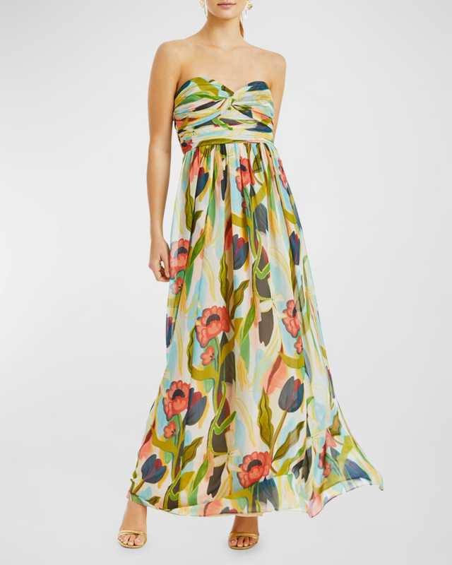 Soledad Strapless Floral-Print Gown